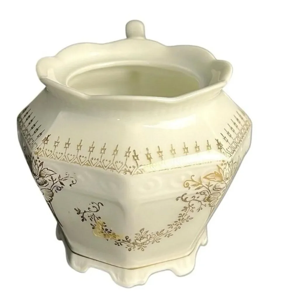 Antique Bavarian Porcelain Lidded Sugar Bowl Floral Gold Gilt German China